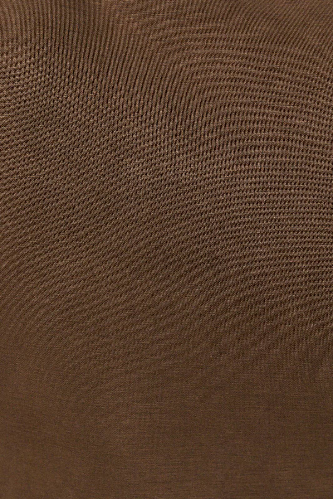 CREW NECK ELBOW SLEEVE PLEATED PEPLUM TOP: Brown, L