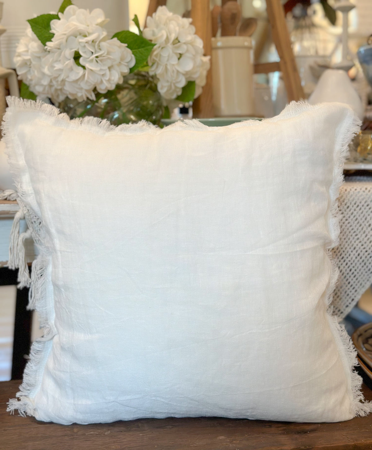20" Stonewashed White Linen Pillow