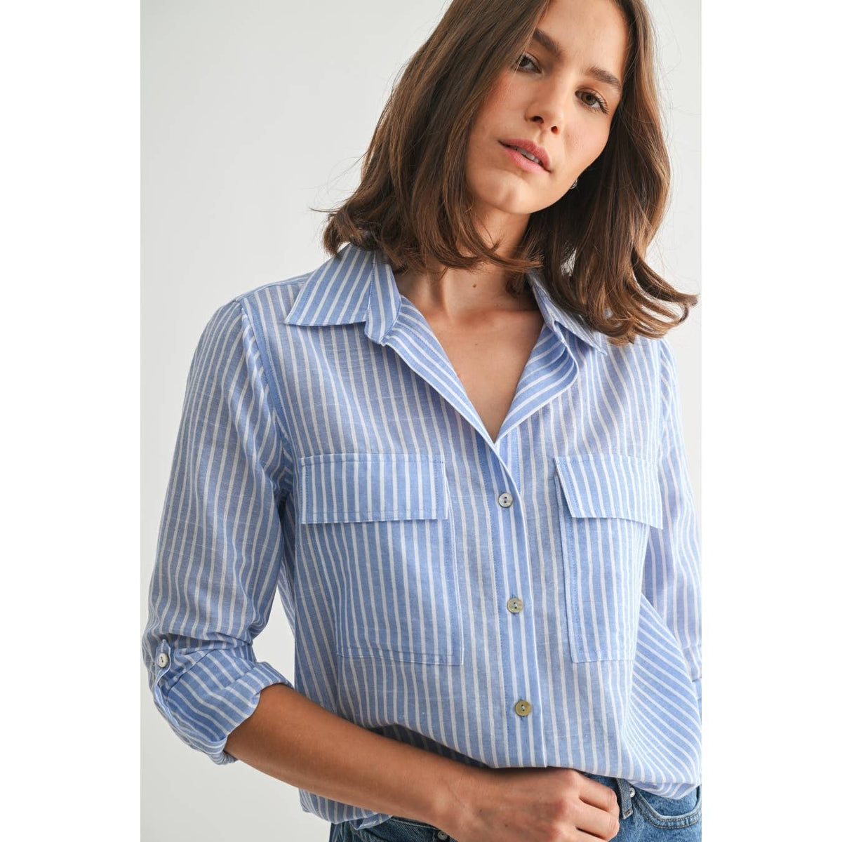STRIPE 2POCKET SHIRTS: Navy, S-M-L(2-2-2)