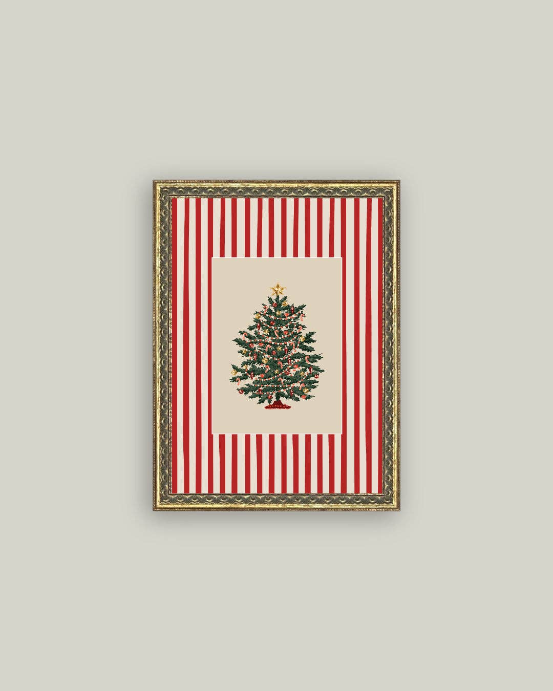 Peppermint Stripe Tree Framed Antique Art | 5x7