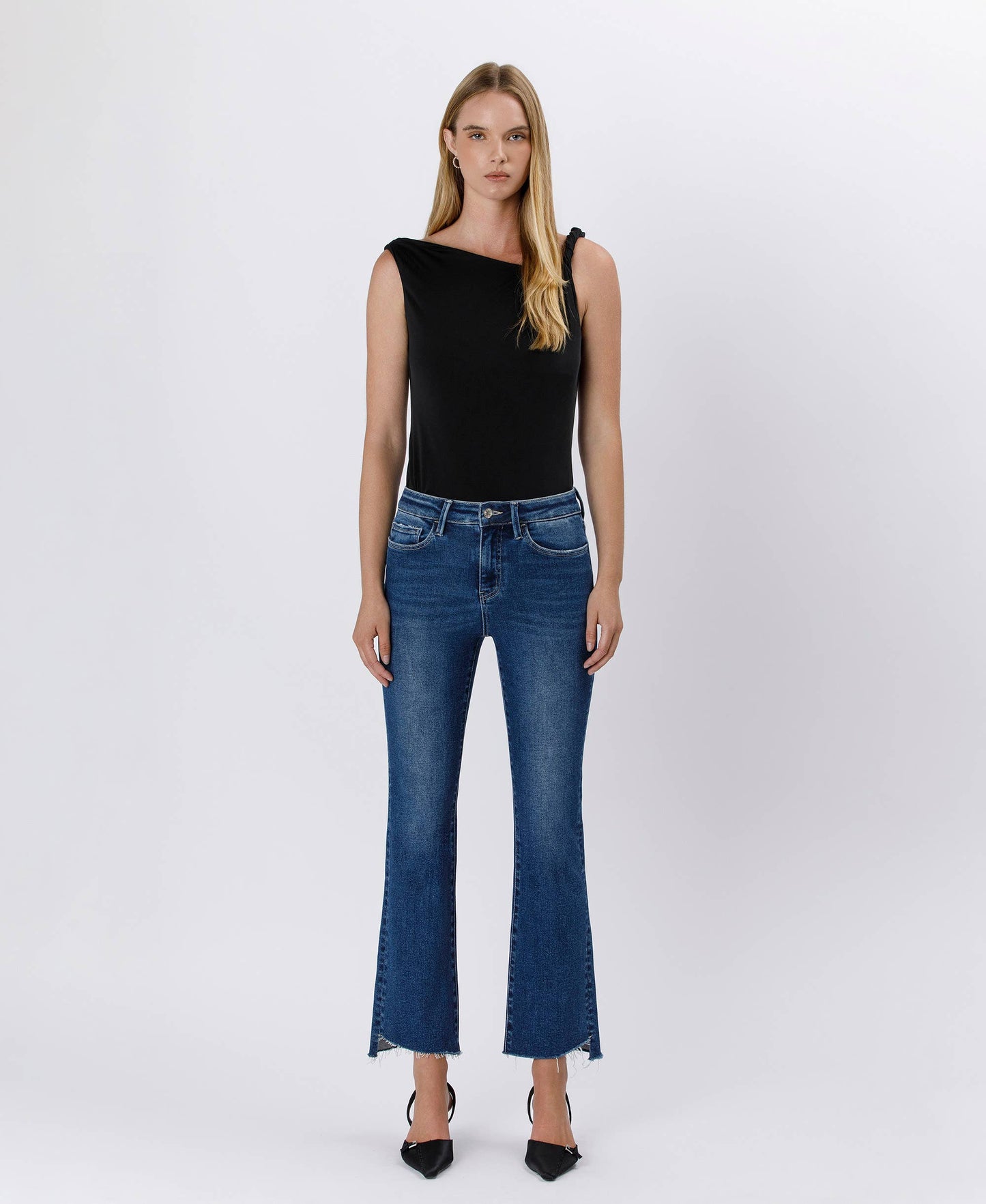 HIGH RISE RAW SIDE STEP HEM BOOTCUT JEANS LV1476: LOVE CRAFT, 26