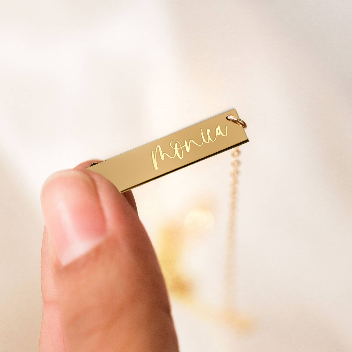 Personalized Name Gold Filled Engraved Bar Necklace