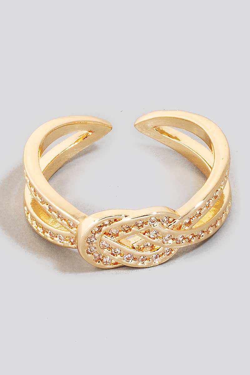 Cubic Zirconia Pave Knot Open Band Ring: G