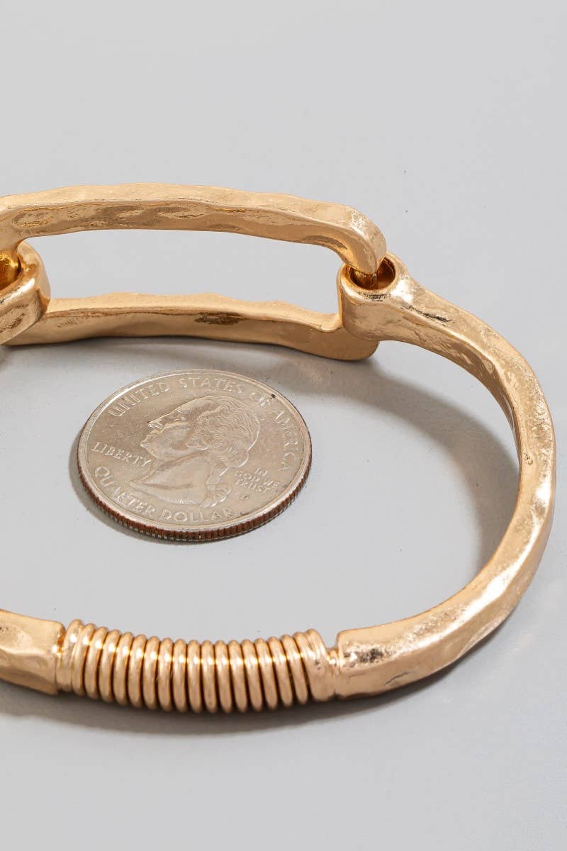 Hammered Rectangle Coil Spring Hook Bangle Bracelet: WG