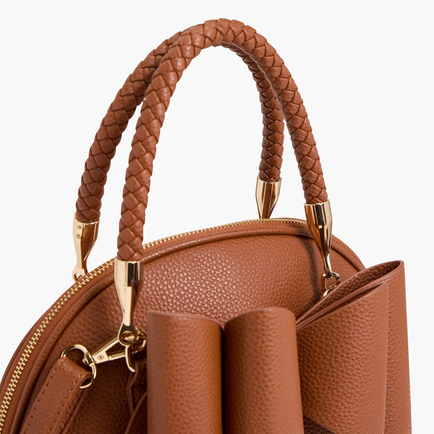 Bea Braided Top Handle Satchel: Cognac
