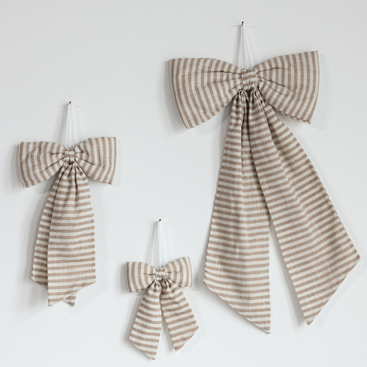 Bows Striped Beige Sand Fabric : Large