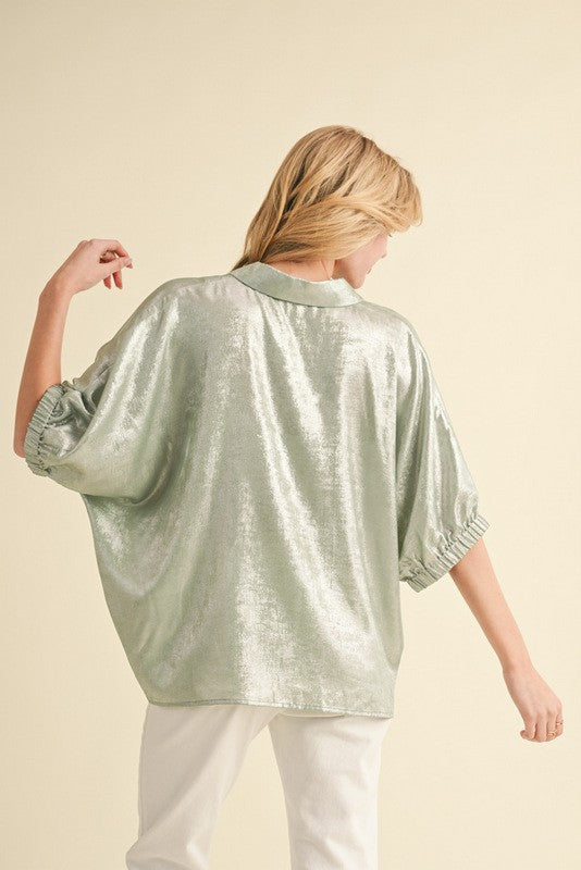 Sage Shimmer Collared Blouse