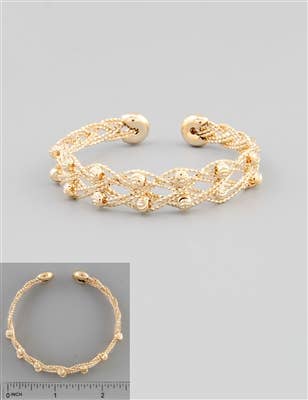 Gold Twisted Wire 2 Layered with Gold Beads Cuff Bracelet