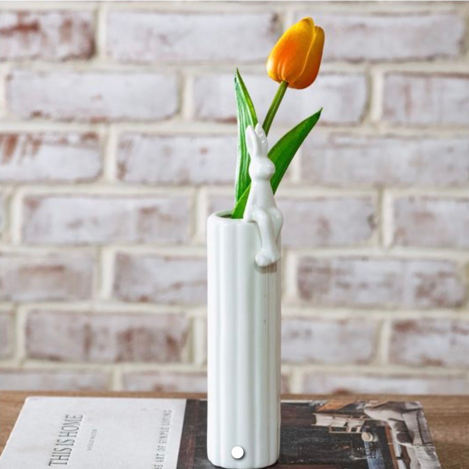 White Skinny Bunny Bud Vase