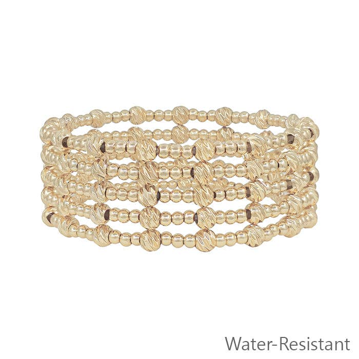 Gold 3mm Beaded Set of 5 Stretch Bracelets