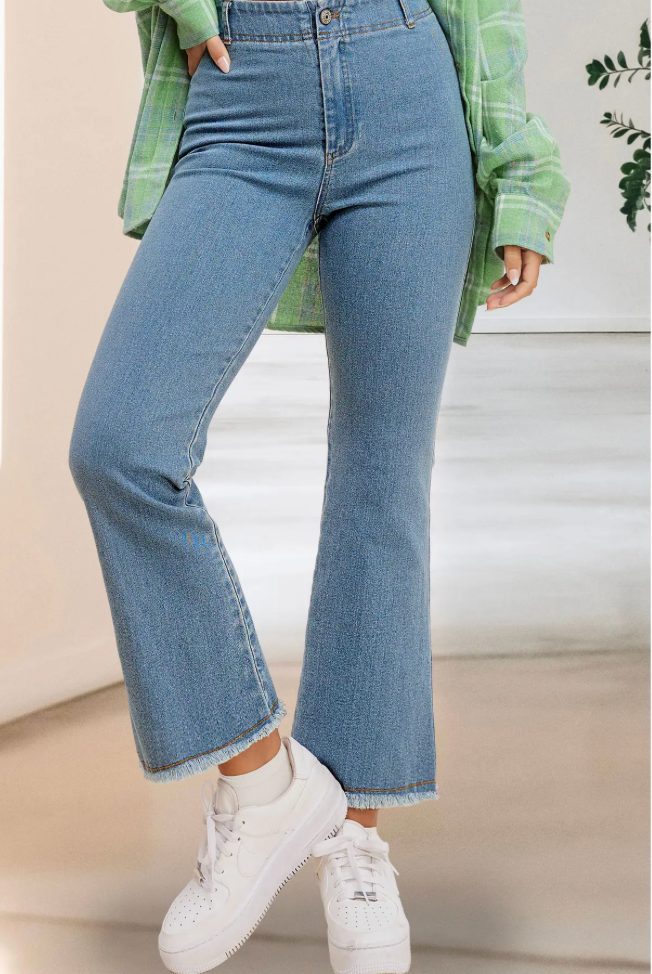 Soft Washed Stretchy High Waisted Flare Pants-Light Denim
