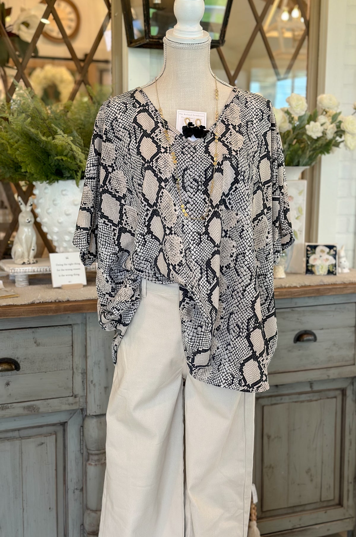 Snake Print Boxy Pocket Top