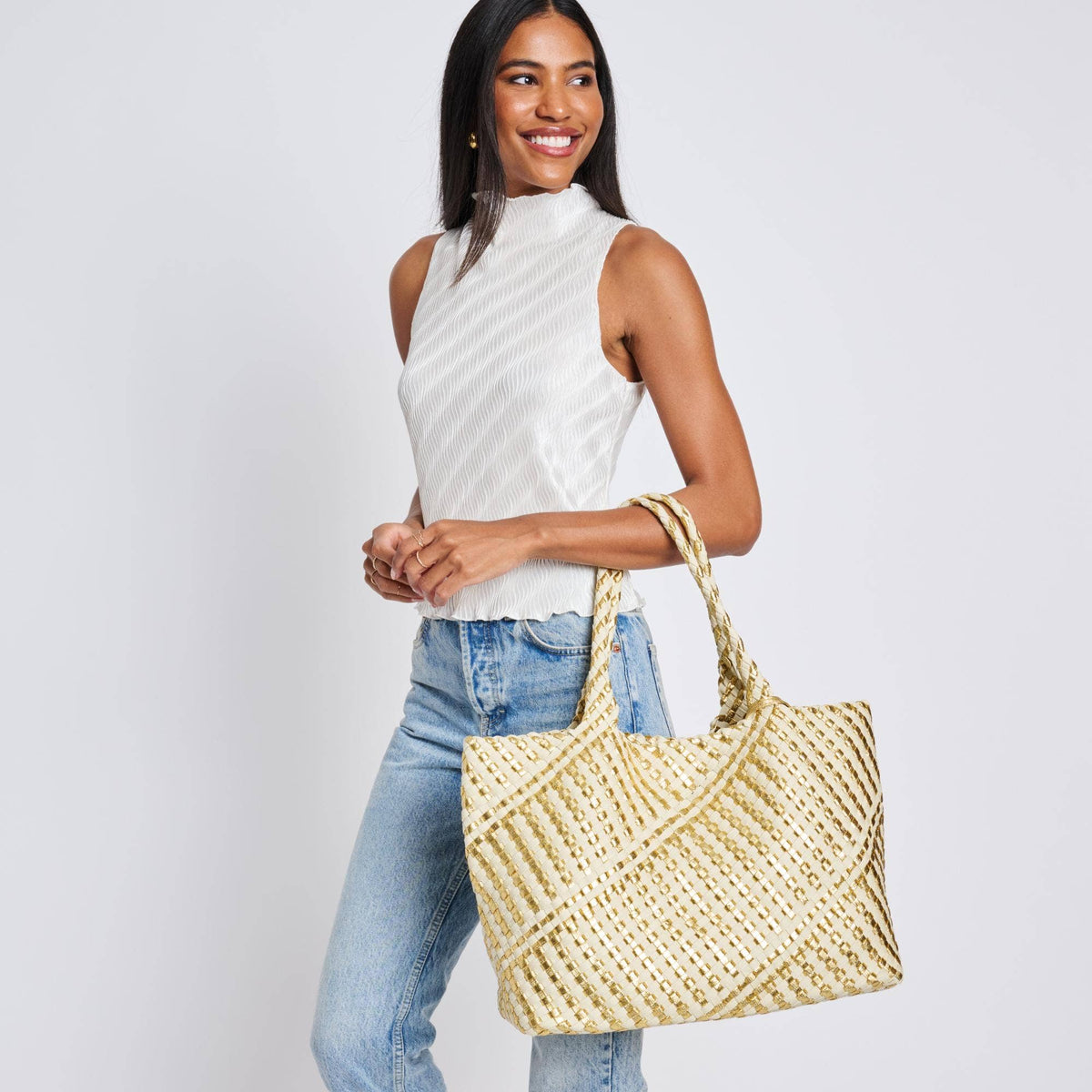 Solana Woven Tote: Gold Ivory