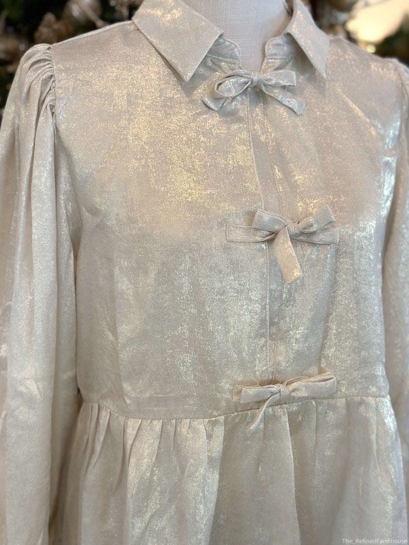 Metallic Bow Tie Baby Doll Top