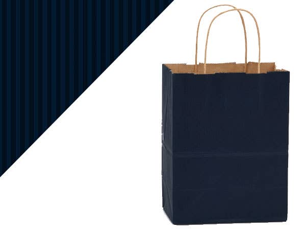 Recycled Shadow Stripe Kraft Paper Retail Shopping Bags: French Blue, 25 Pack, Vogue 16x6x13"