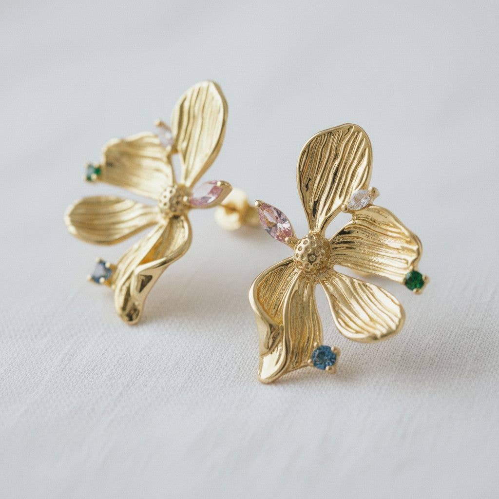 Floral-Inspired Colorful Gemstone Drop Earrings