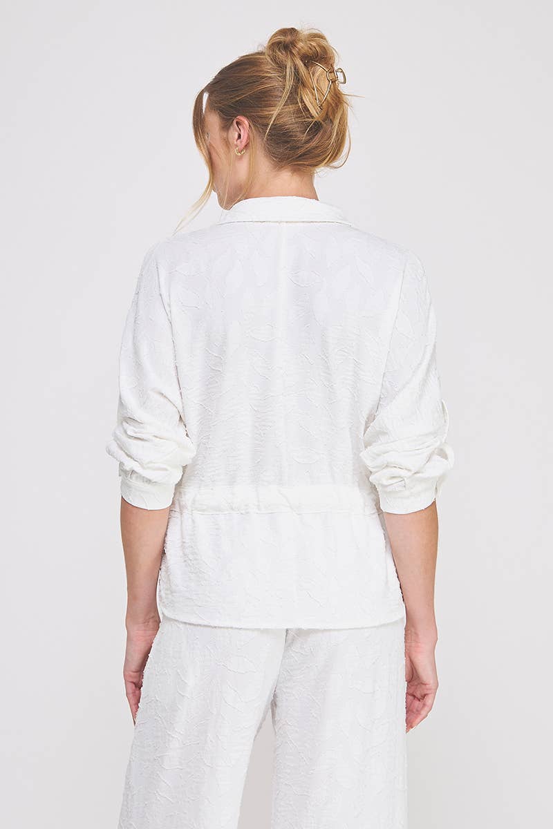 Jacquard utility tie-wait ls blouse: Taupe, S