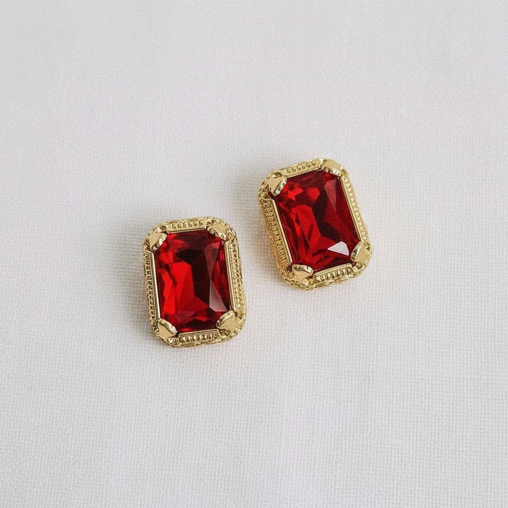 Chic Geometric Red Crystal Drop Earrings