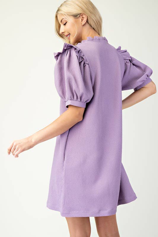 Lavender Puff Sleeve Textured Mini Dress