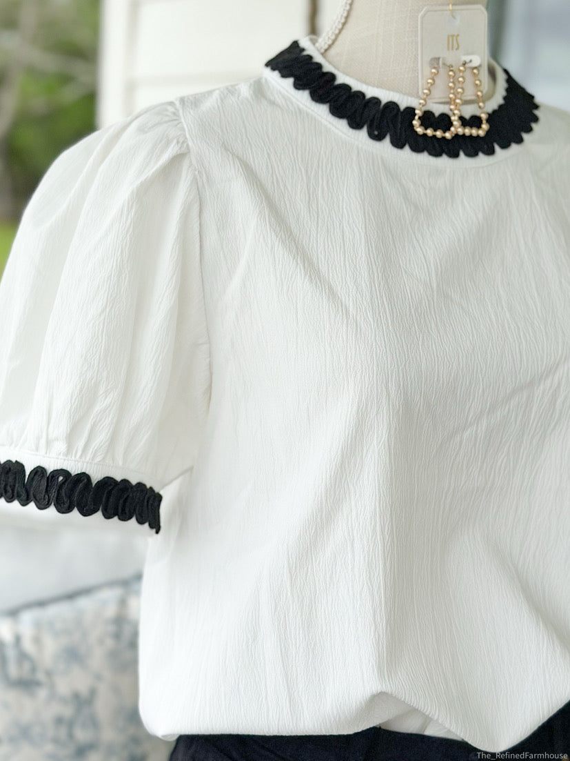 White & Black Swirl Top