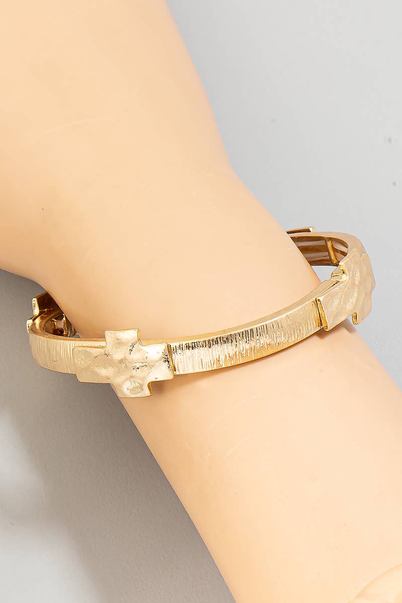 Textured Metallic Cross Charms Elastic Bracelet: WG