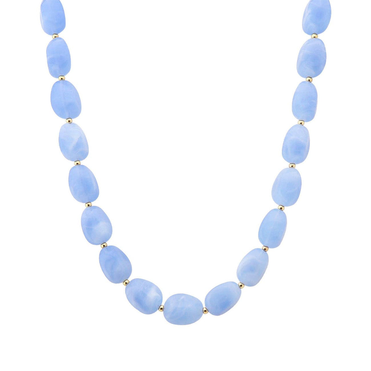 Light Blue Oval Acrylic Natural Beaded 16"-18" Necklace