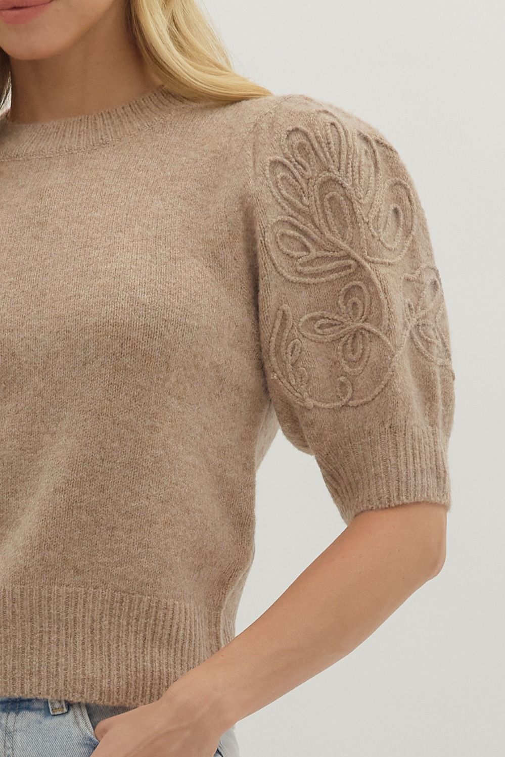 Eloise Embroidered Puff Sleeve Sweater
