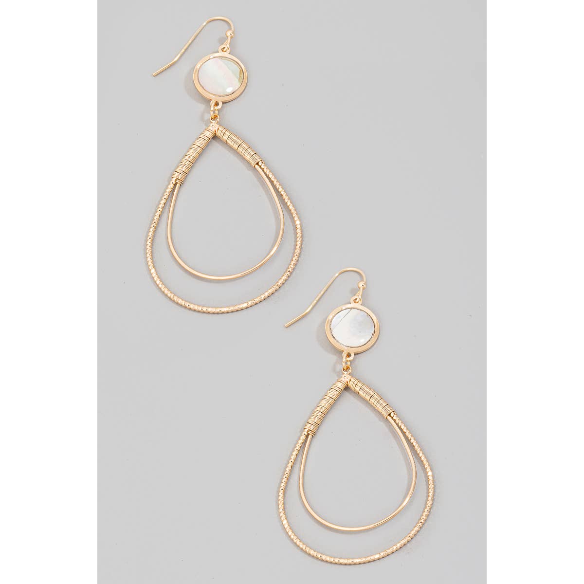Shell Disc Layered Tear Drop Earrings