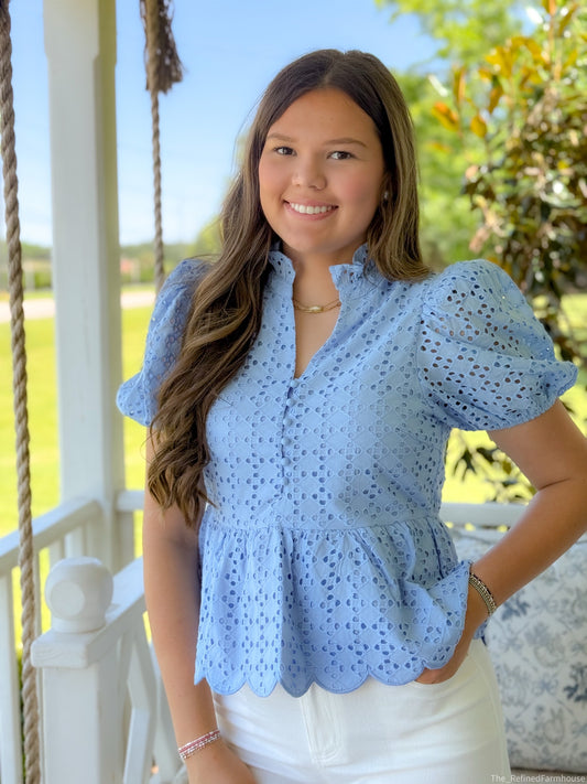 Soft Sky Eyelet Top