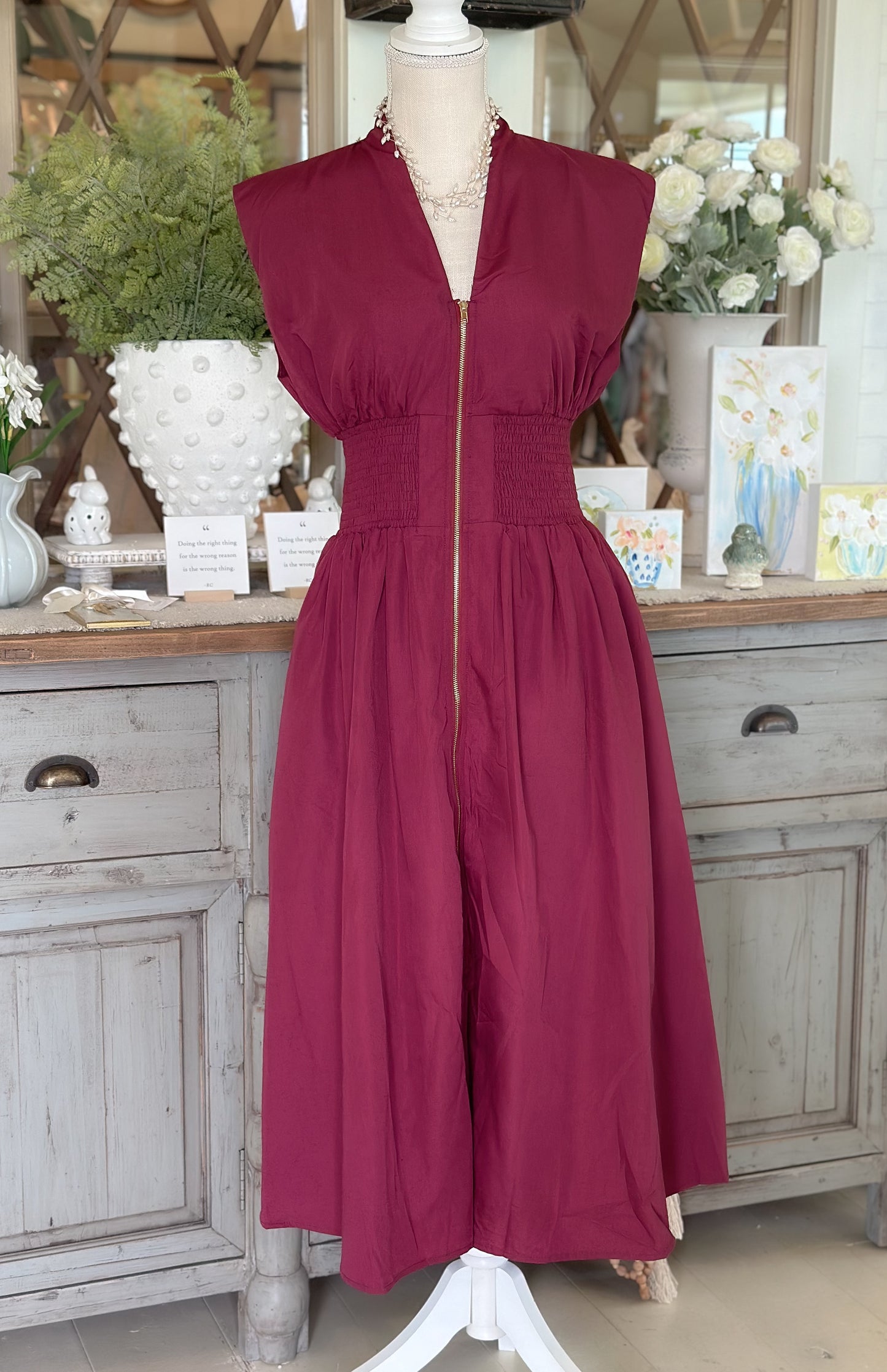 Merlot V-Neck Sleeveless Midi Dress