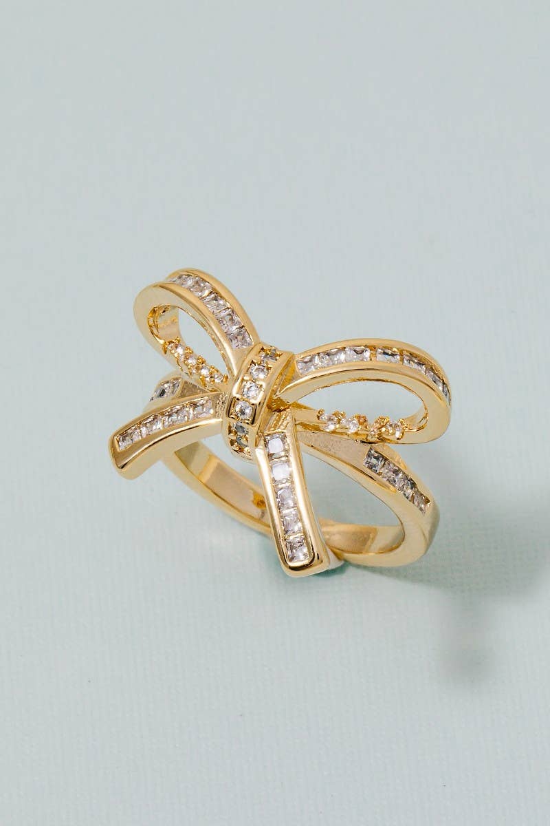 Baguette Pave Ribbon Bow Ring - 6.5