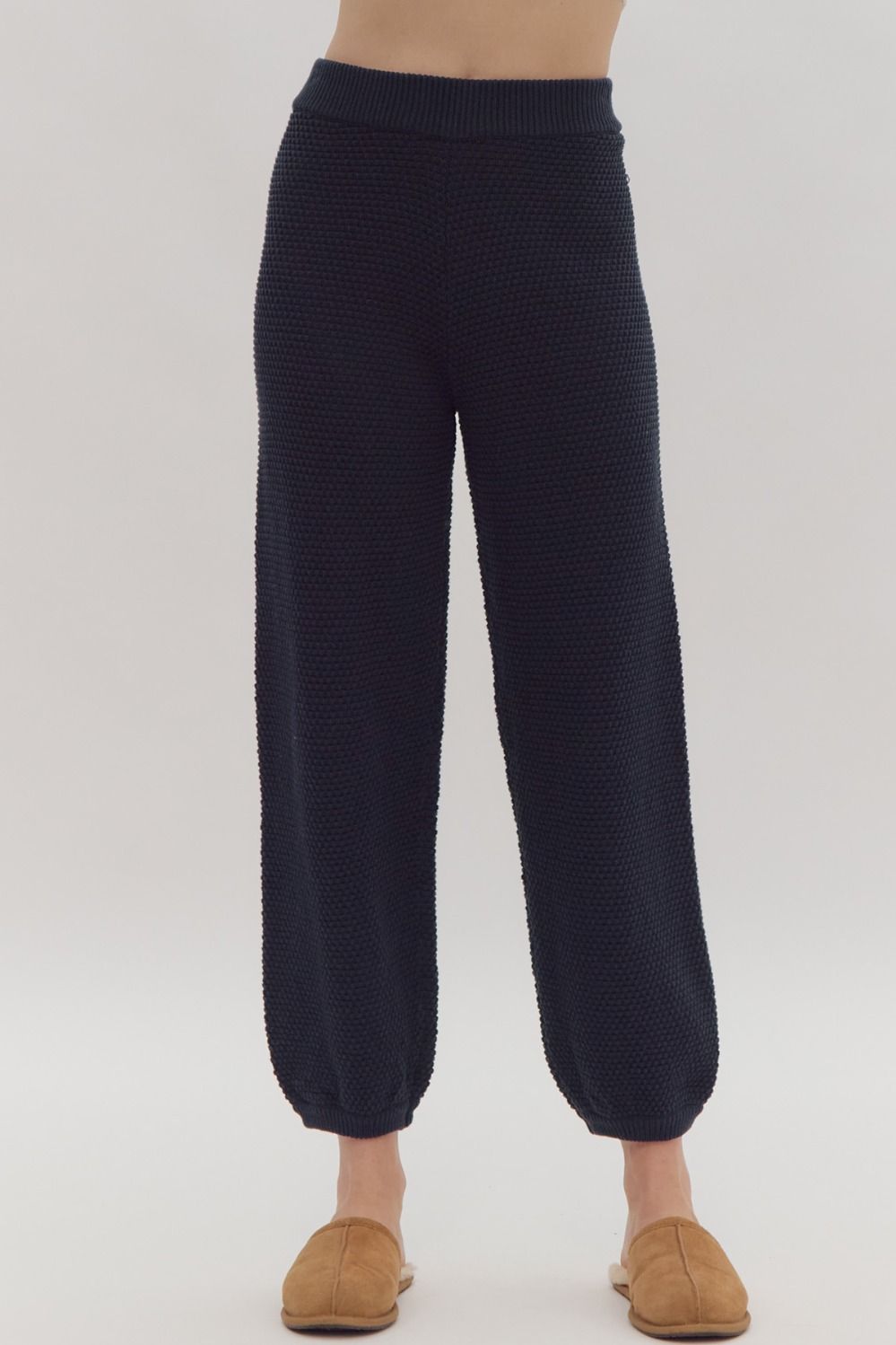 Navy Textured High Waisted Pants