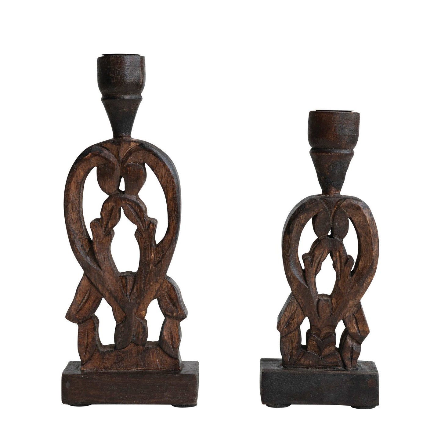 Walnut Hand-Carved Mango Wood Taper Holders