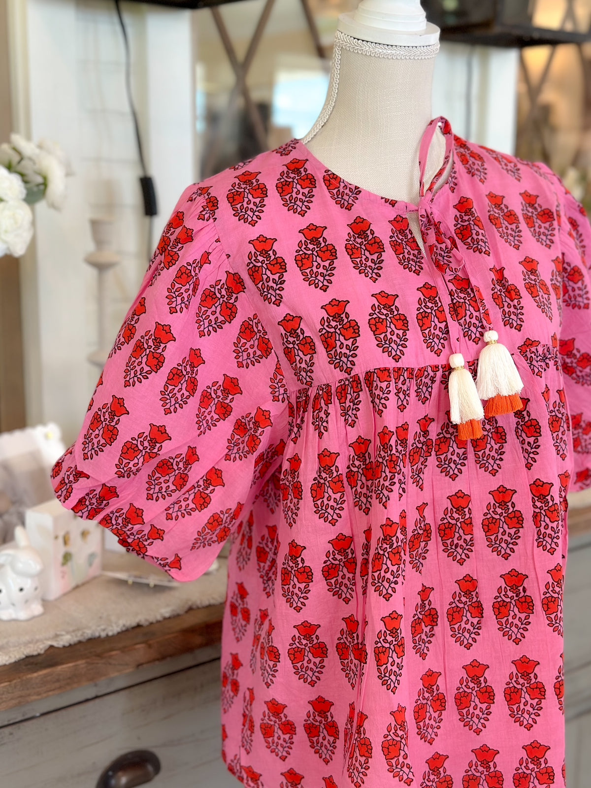 Tassle Tie Print Top