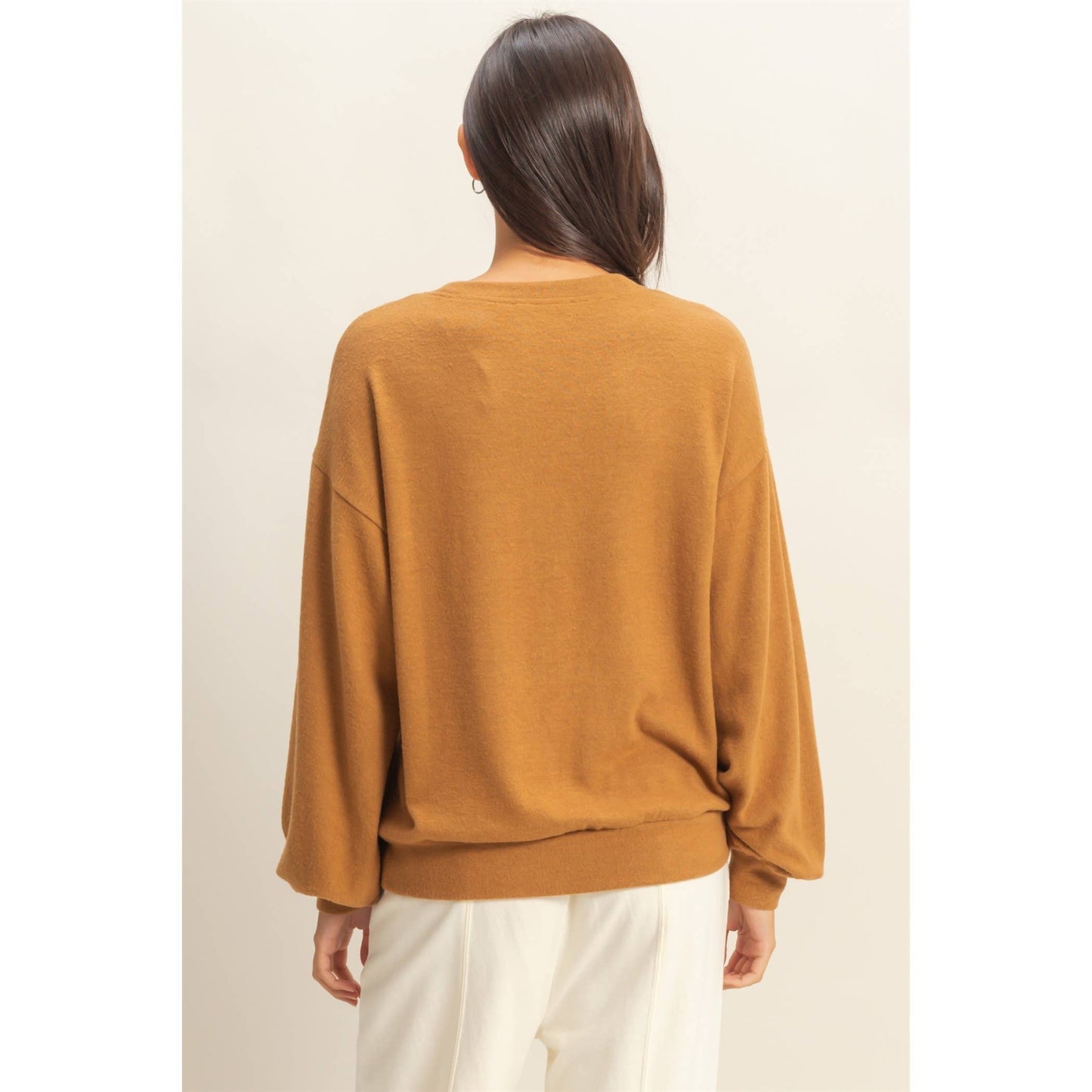 Round Neck Balloon Sleeve Sweatshirt | Pale Brown