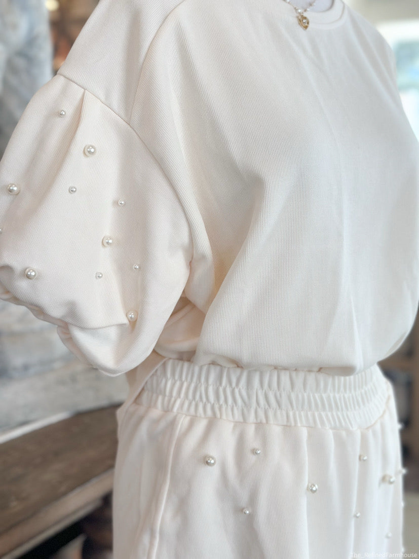 Cream Pearl knit short set