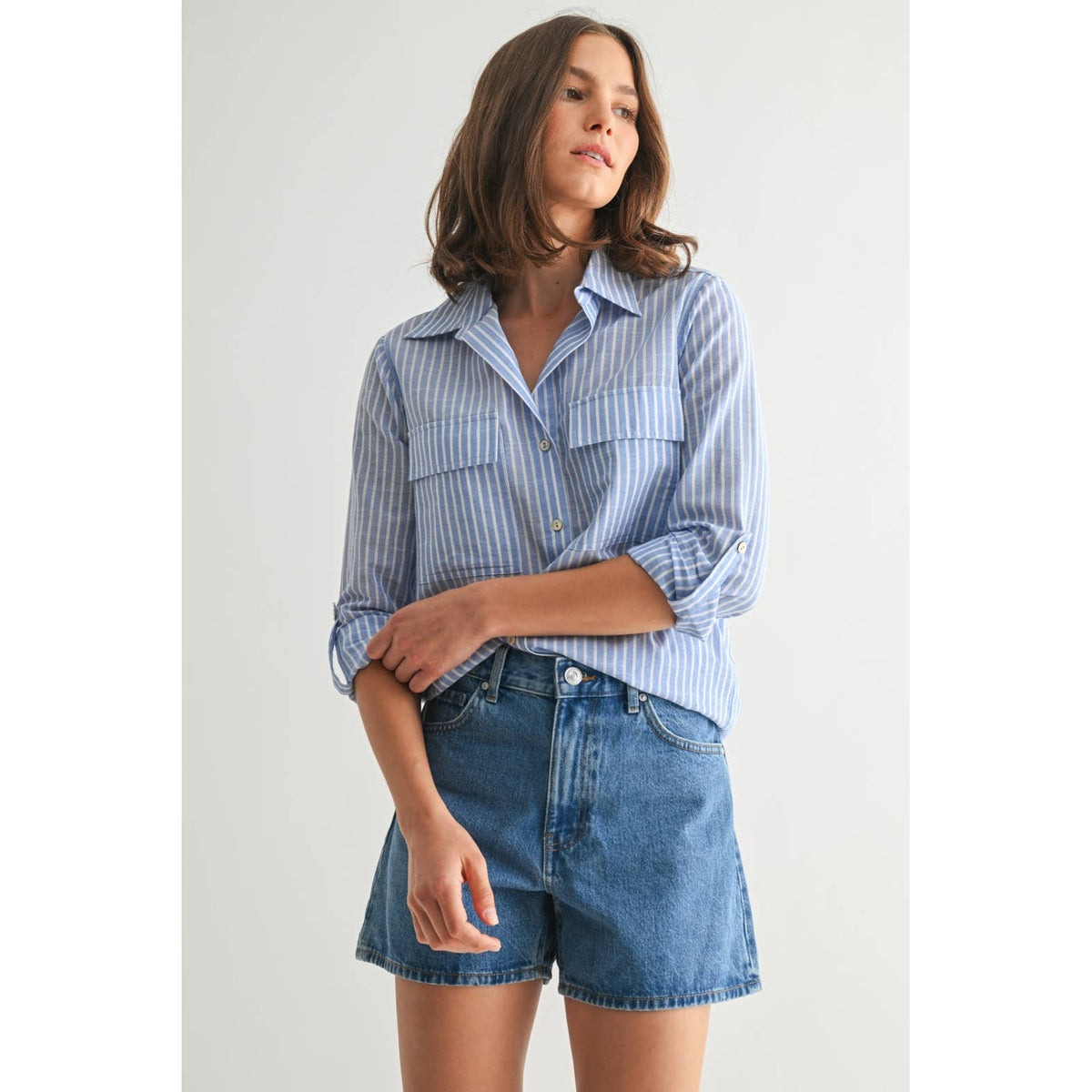 STRIPE 2POCKET SHIRTS: Navy, S-M-L(2-2-2)