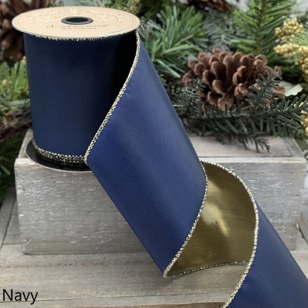 Royal Taffeta Gold-Backed Ribbon – Navy (4" x 10)
