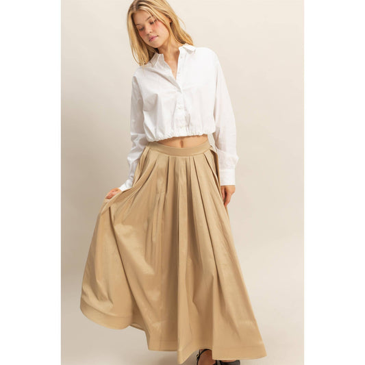 Timeless Grace Pleated Midi Skirt | Beige