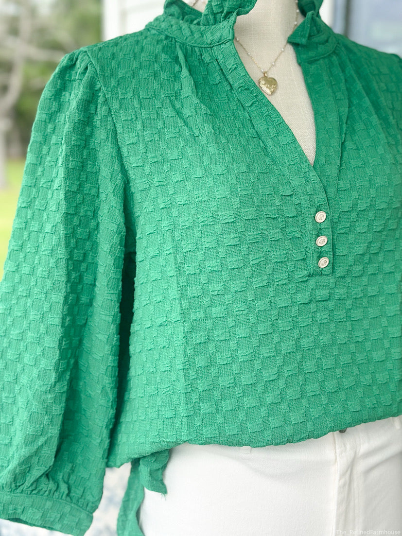 Green Ruffle Top 3/4 sleeves