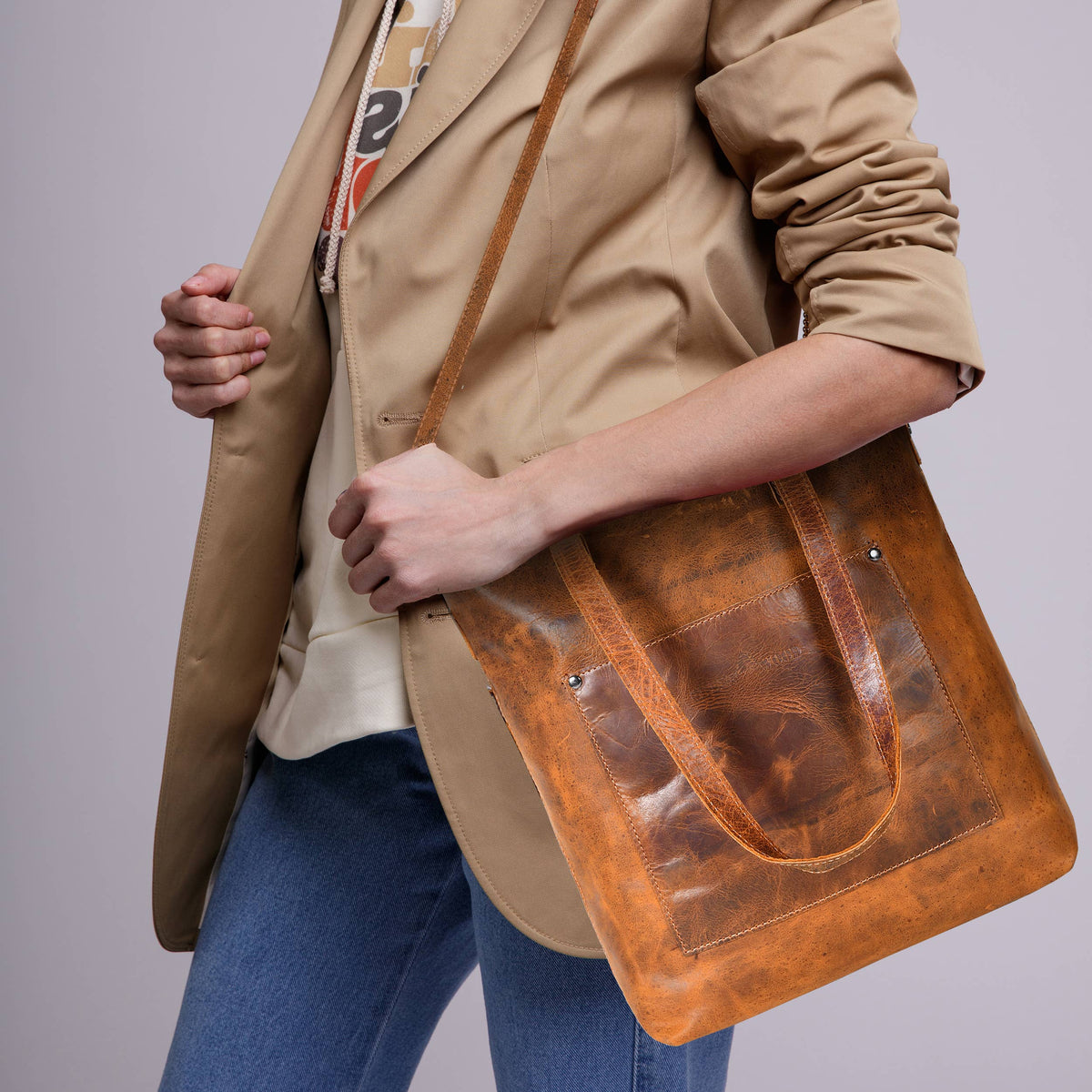 Classic Leather Tote Bag Bunbury Camal