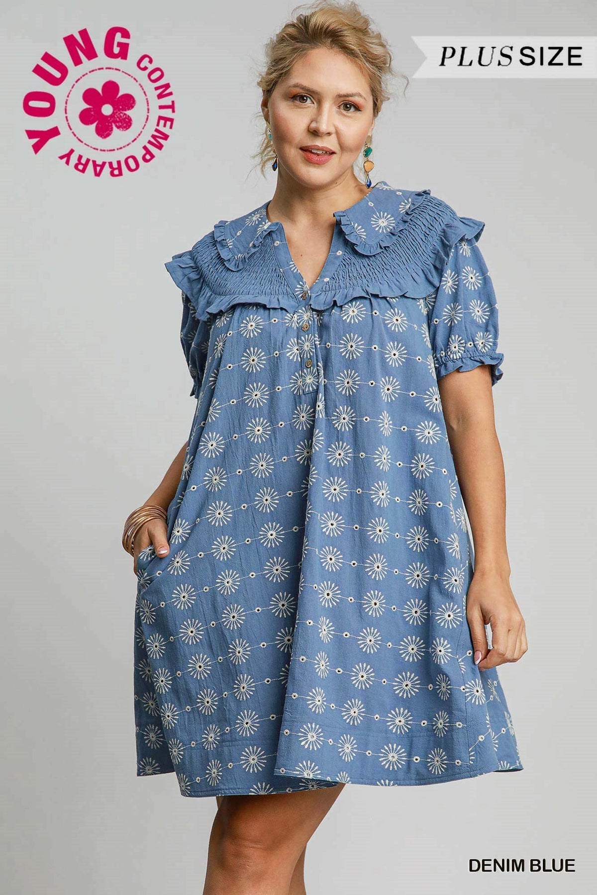 Vintage Inspired Ruffle Collar Mini Dress - Curvy