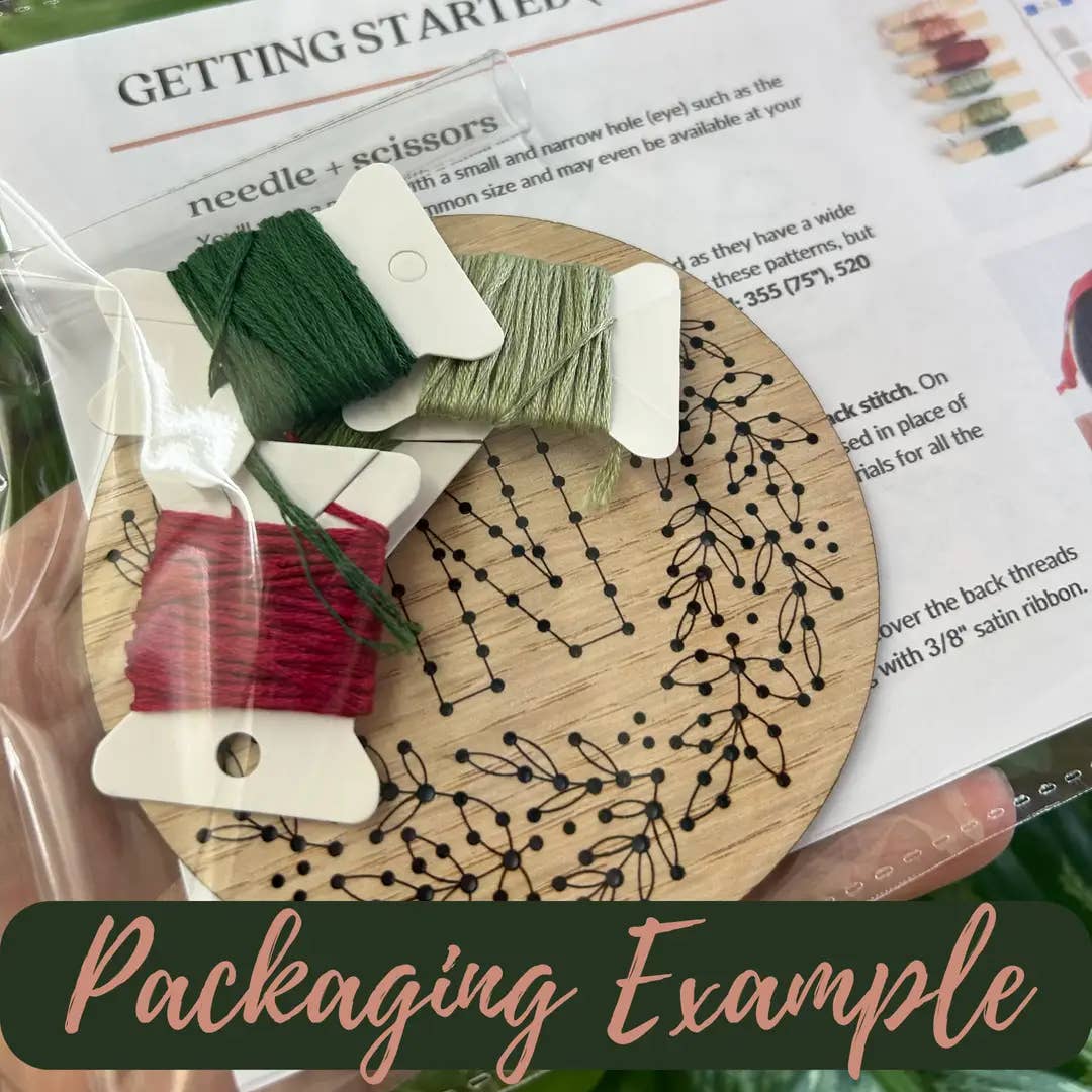 Set of 3 Christmas Wreath Ornament DIY Embroidery Kit: Boxed