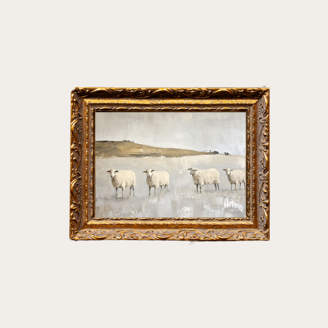 Muted Sheep Field | French Brass Inspired Gold Mould Framed Art: 8 x 10