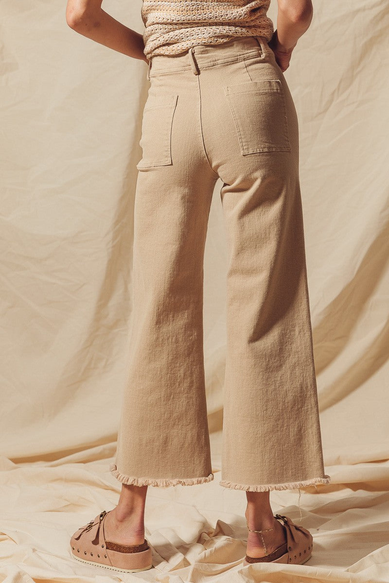 Stone Frayed Hem Wide Leg Stretchy Pants