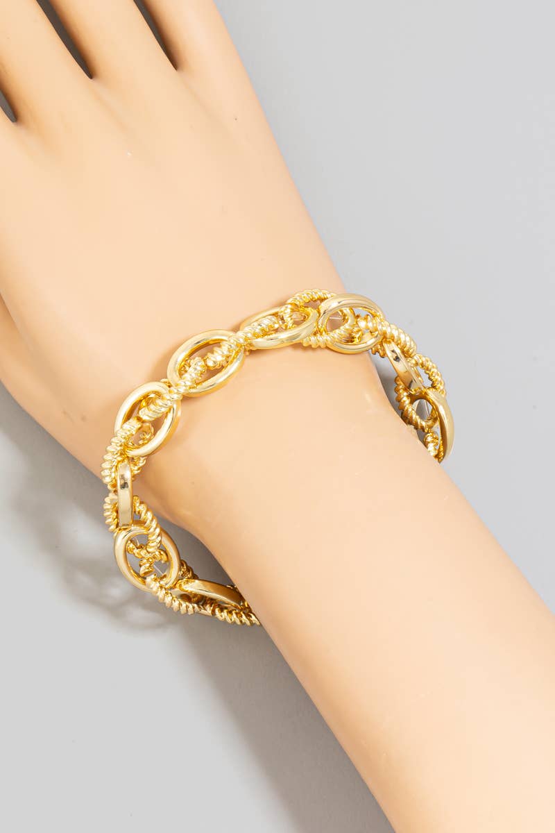 Mixed Metallic Oval Chain Bracelet: GD