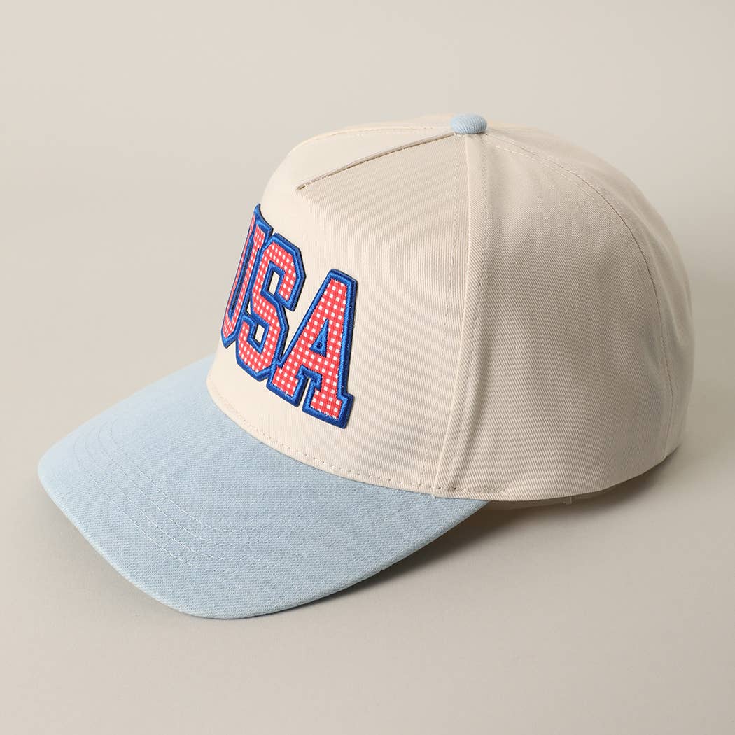 USA Flag Patch Denim Two-Tone Baseball Cap: RED