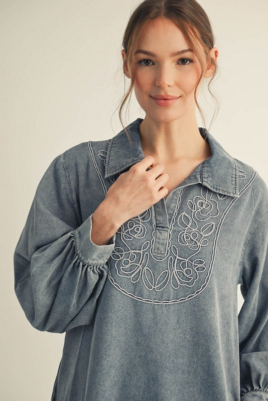 Dusty Blue Denim Day Dress