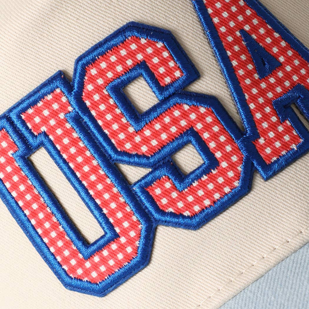 USA Flag Patch Denim Two-Tone Baseball Cap: RED