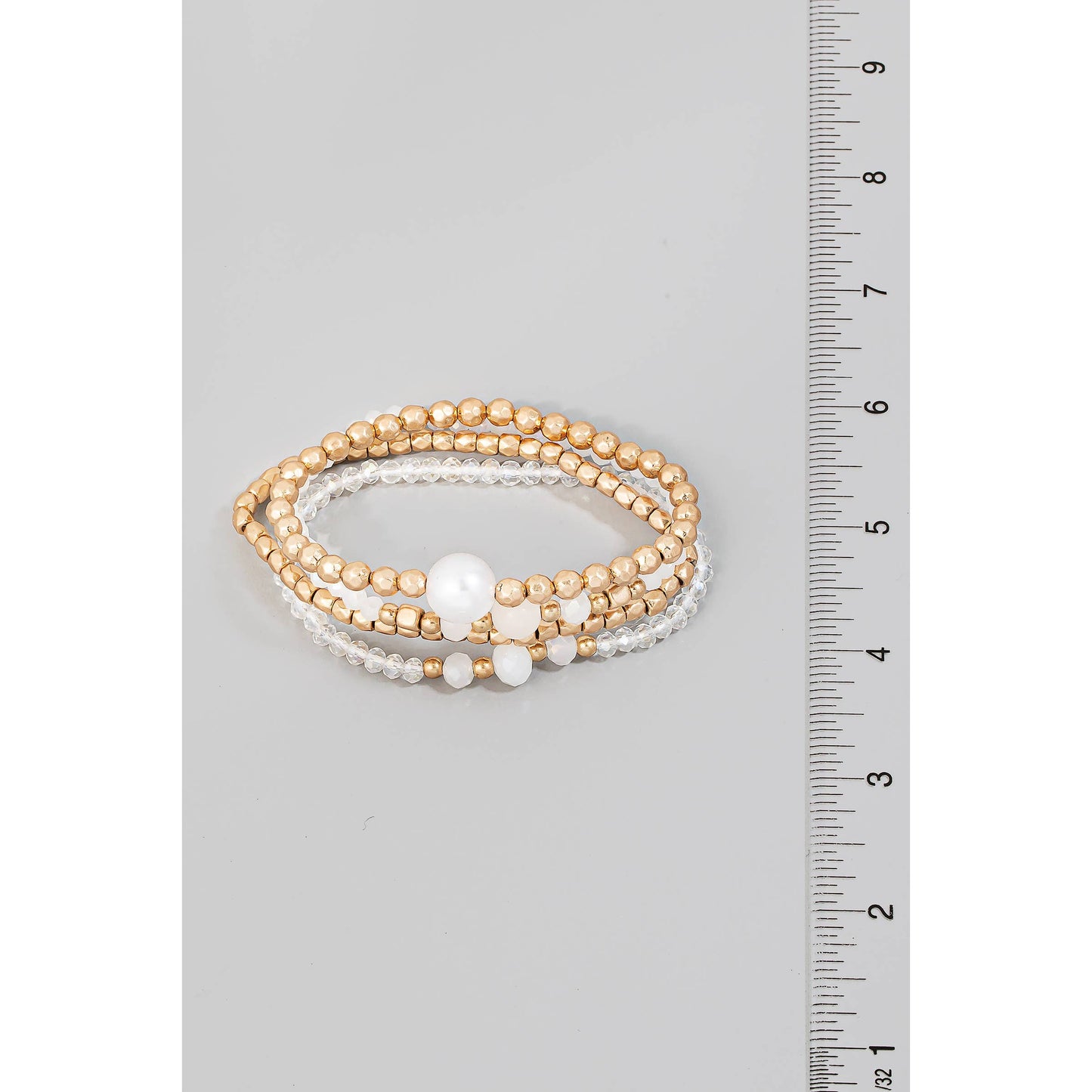 Pearl Charm Mixed Beaded Layered Bracelet Set: WGWHT